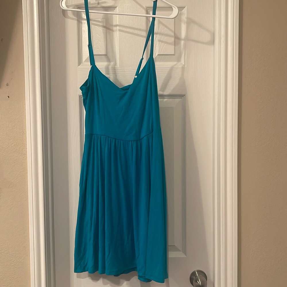 Lush Teal Mini Dress Adjustable Spaghetti Strap Pockets